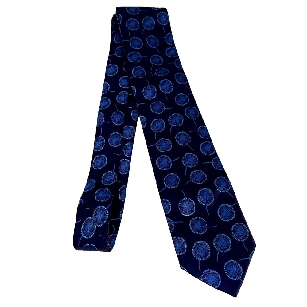 #7936 MARJA KURKI SILK BLUE FINLAND CIRCLES TIE 58 IN X 3 IN